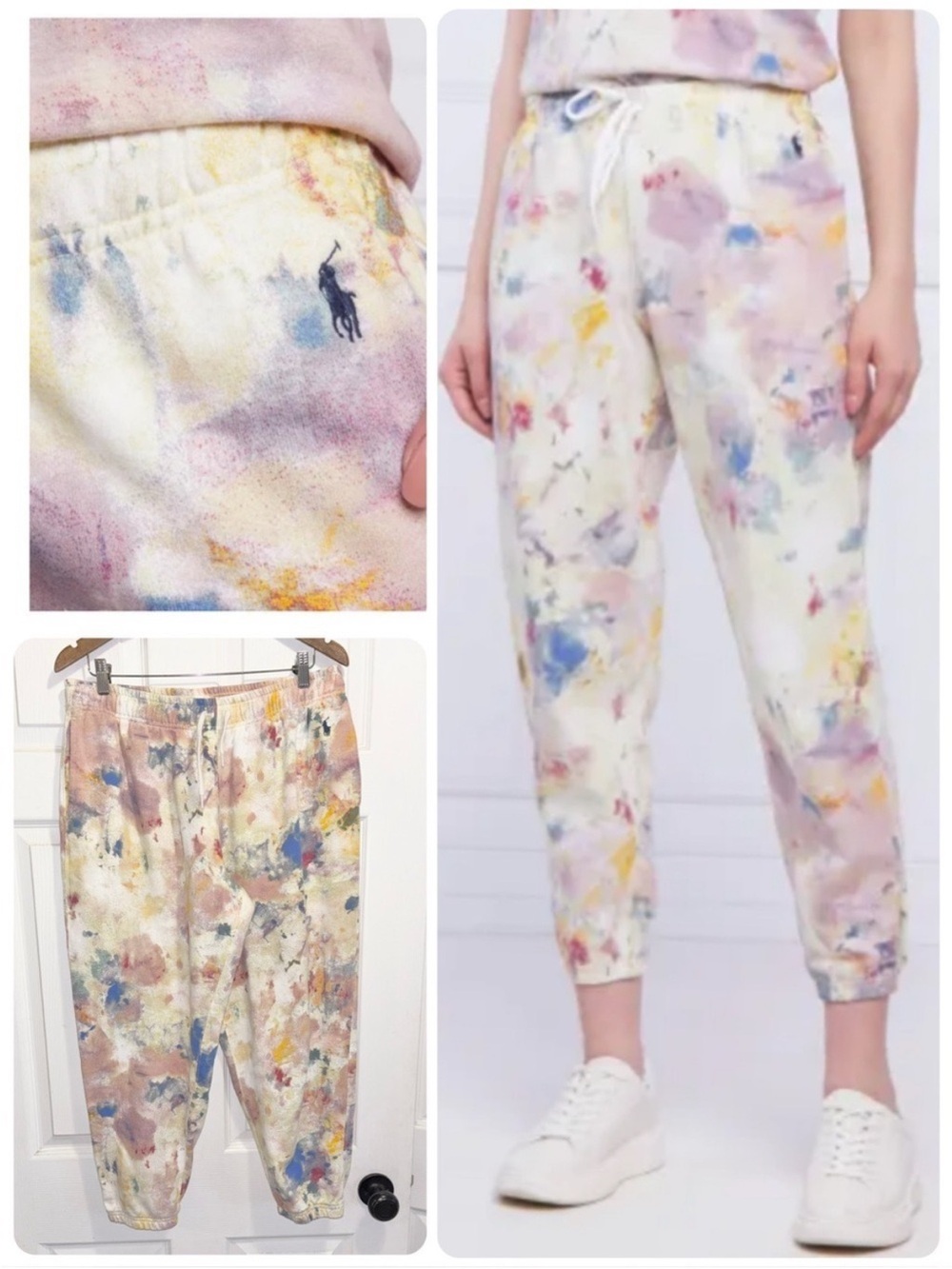 POLO RALPH LAUREN Paint Splatter Terry Joggers Pants Watercolour Tie Dye Size XL